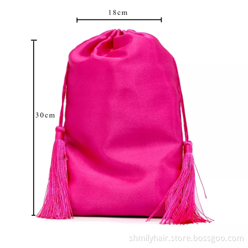 Custom hair labels/wraps/tags extension Packaging for bundles,Custom package Drawstring satin silk bag for hair extension bundle